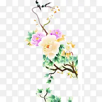 中秋节手绘彩色花朵绿叶
