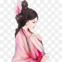红衣牡丹花女子古风立绘