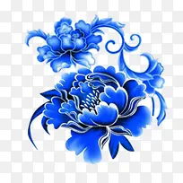 手绘蓝色花朵牡丹
