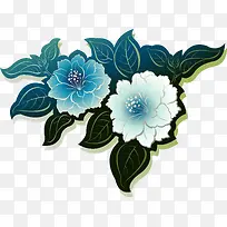 蓝色创意花朵设计牡丹