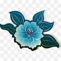 手绘蓝色立体花朵牡丹