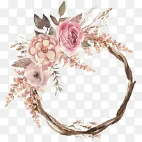 手绘水彩花朵图案装饰花环