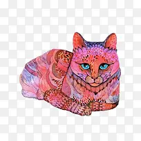 水彩手绘猫咪插画