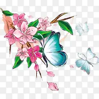 炫丽彩色手绘蝴蝶花朵