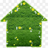 绿色小草小花元素房子