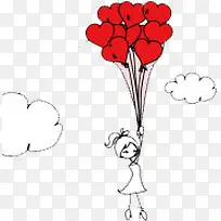 红色气球女孩海报背景七夕情人节