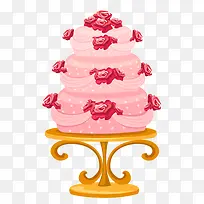 卡通粉色玫瑰三层结婚蛋糕