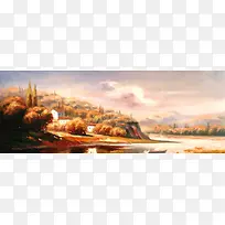 油画金秋景色背景banner