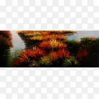 油画秋季水草背景banner