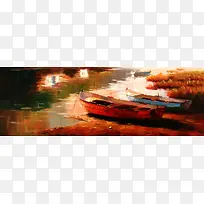 油画船只背景banner