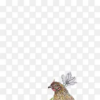 卡通手绘鸡与花装饰素材