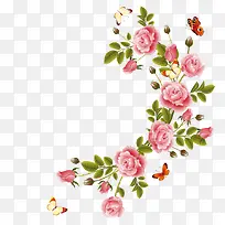 粉色花朵蝴蝶边框素材