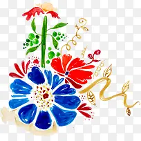 手绘花卉水彩壁画