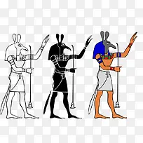 手绘古埃及壁画拿钢叉的人