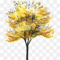 秋天的水彩黄色的树木