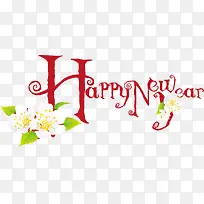 红色happynewyear白色小花