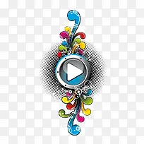 音乐播放按钮和潮流花纹矢量
