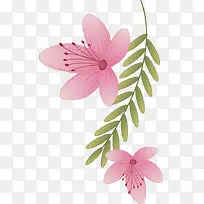 粉色手绘线条花朵树叶