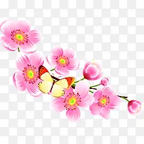 粉色温馨节日花朵蝴蝶装饰