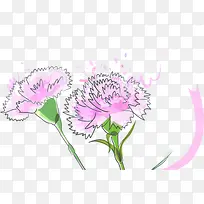 粉色手绘线条康乃馨花朵