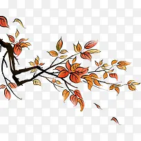 手绘黄色秋季树叶树枝装饰