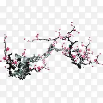 手绘粉色梅花树枝装饰插图