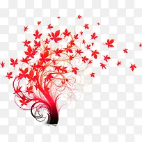红色手绘花朵树枝情人节唯美