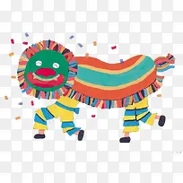 新年舞狮彩色简笔画