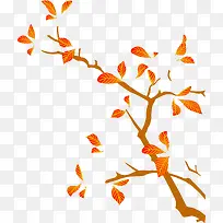 手绘秋季花朵树枝装饰