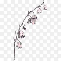手绘紫色水彩花朵树枝