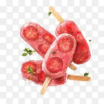 手绘水彩绘画夏日水果草莓冰淇淋