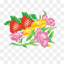 卡通草莓与花朵