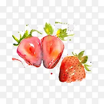 手绘水彩草莓