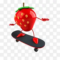 玩滑板的立体草莓图片