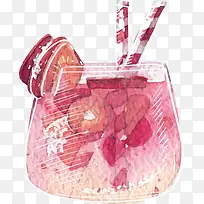 手绘水彩草莓汁