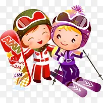 扁平风格创意人物造型合成滑雪