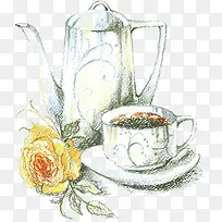 手绘玫瑰花朵咖啡