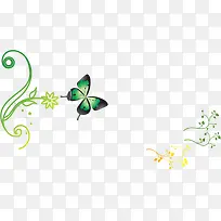 绿色卡通蝴蝶树叶