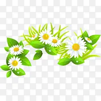 绿色卡通树叶白色小花