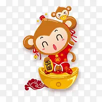 卡通小女孩送元宝png素材