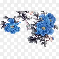 创意合成水彩手绘蓝色的花朵造型