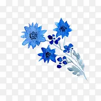 手绘水彩蓝色小花花朵