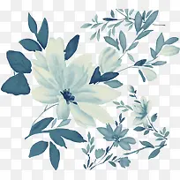 手绘蓝色水彩纹理花朵