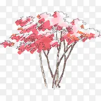 手绘粉色水彩景观树