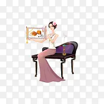 拿月饼画的女人