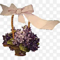 手绘紫罗兰花朵花篮