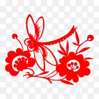 红色花朵和蜻蜓