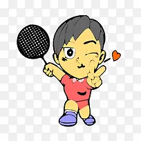 卡通男孩打羽毛球