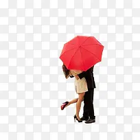 创意合成情侣拥吻红色的雨伞