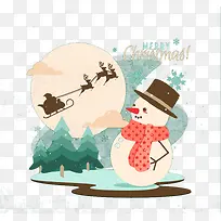 可爱雪人和圣诞雪橇矢量